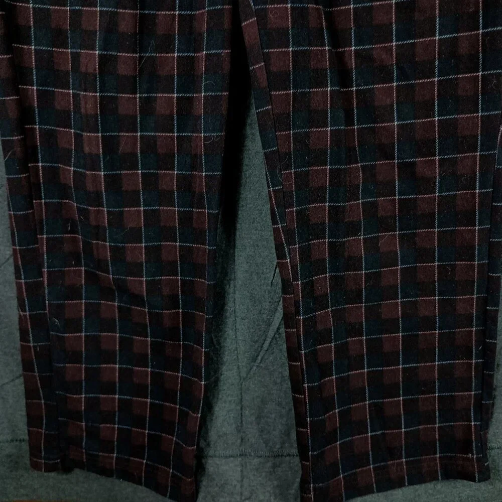 Nautica Plaid Flannel Pajama Pants Mens M Burgandy Black Loungewear Cozycore